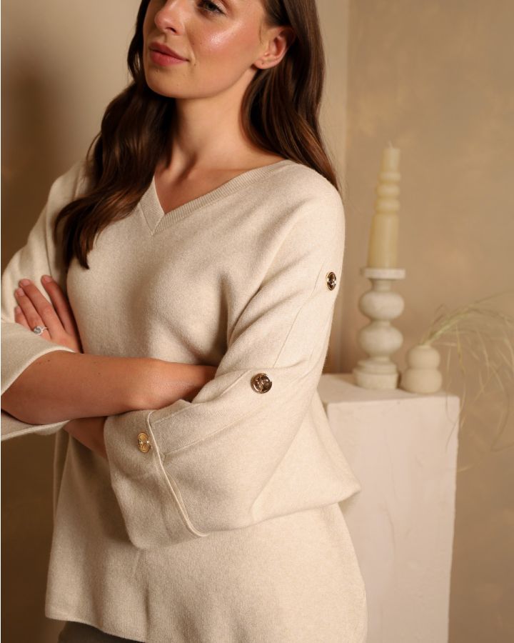 Petra Gold Button Knit | Cream