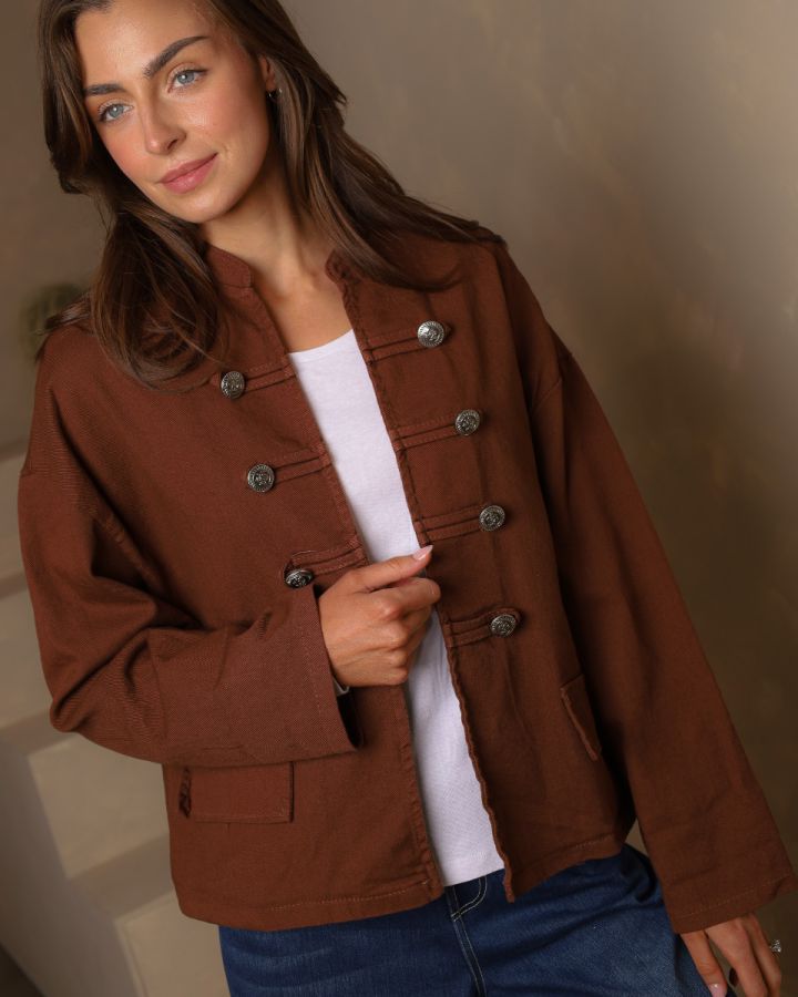 Amelie Military-Style Jacket – Chocolate Brown