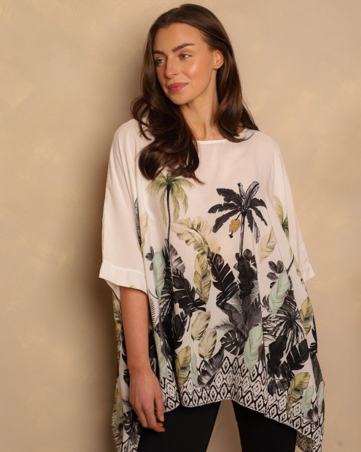 Allegra Palm Print Tunic | Ivory & Black