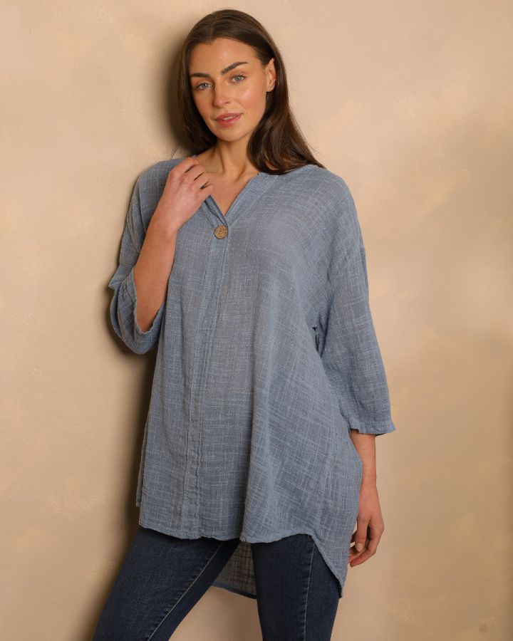 Ria Linen Top | Blue