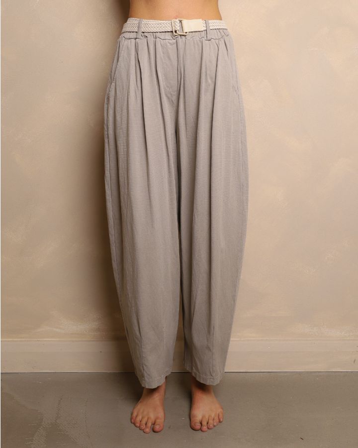 Sienna Relaxed Belted Trousers – Stone
