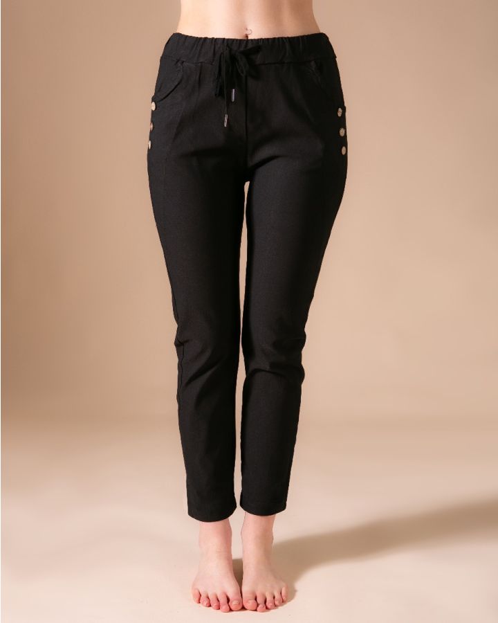 Jenna Pocket Button Relaxed Trouser | Black