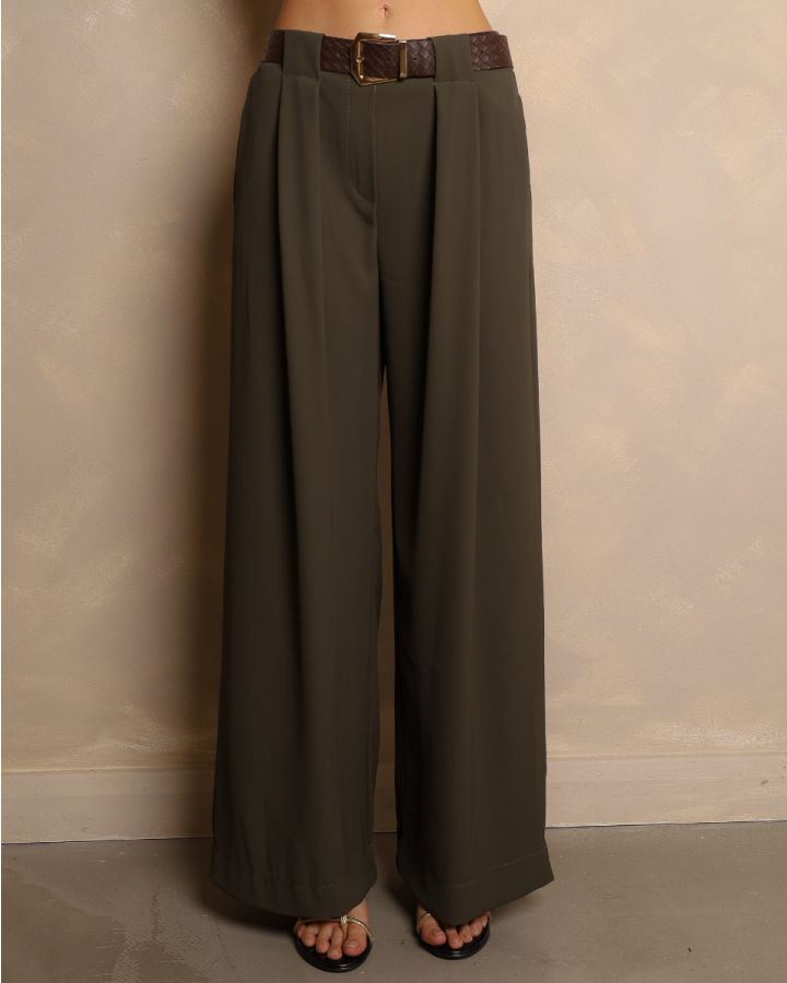 Aria Tailored Wide-Leg Trousers - Khaki