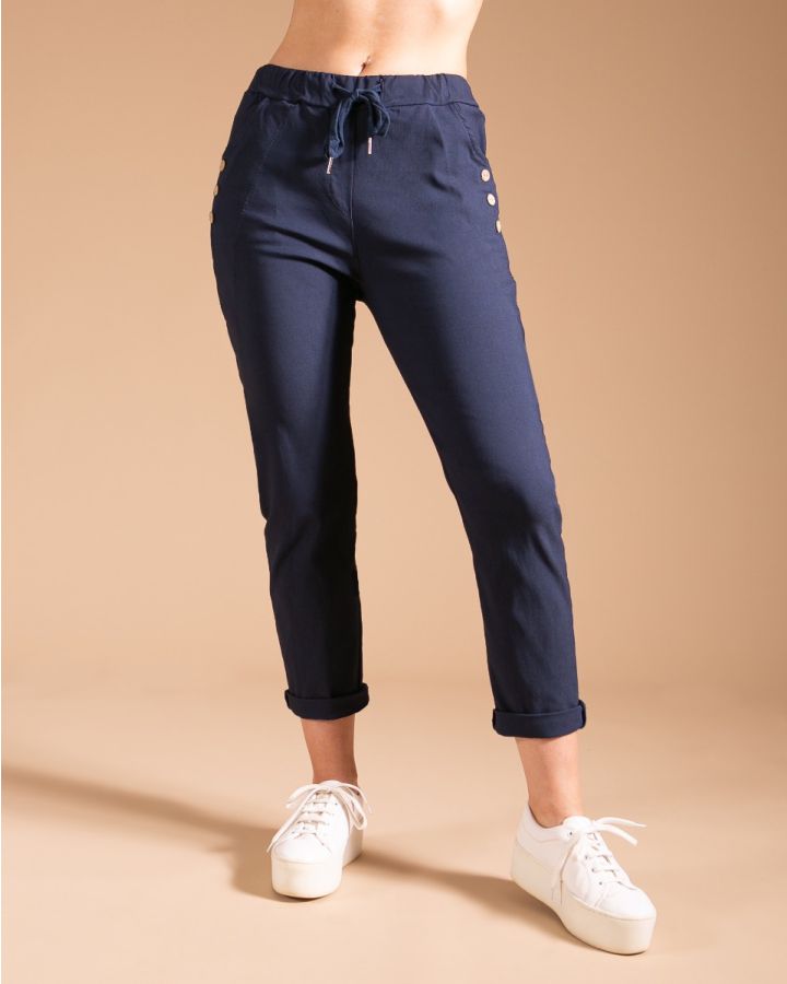 Jenna Pocket Button Relaxed Trouser | Navy