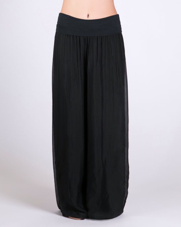 Silk Wide Leg Trouser | Black