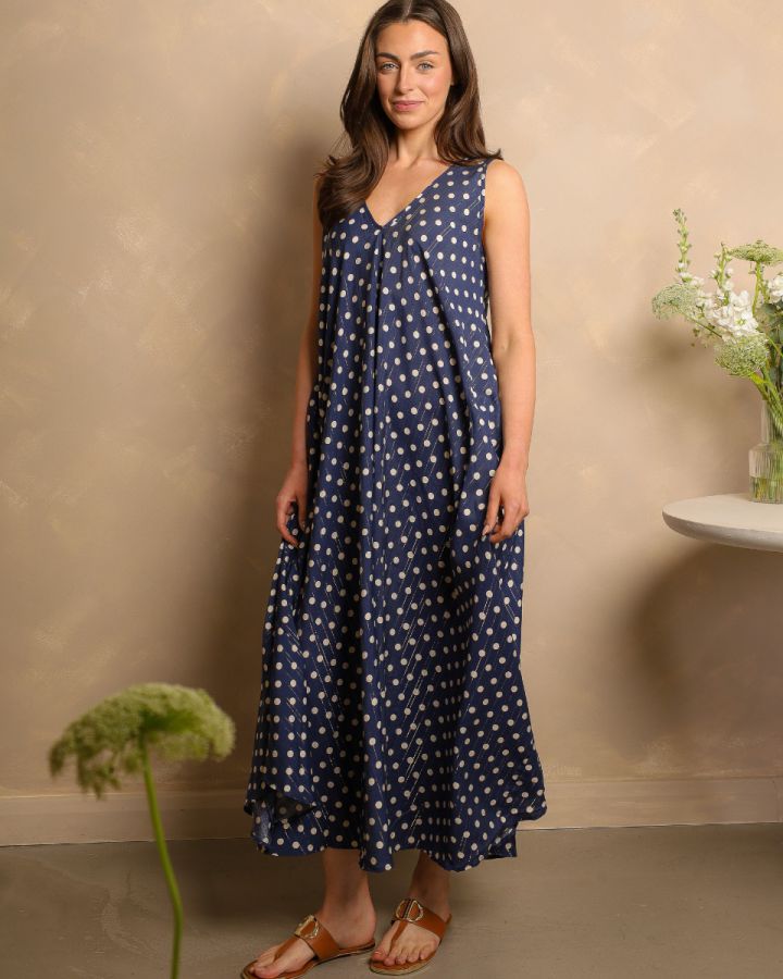 Monroe Spot Maxi Dress – Navy