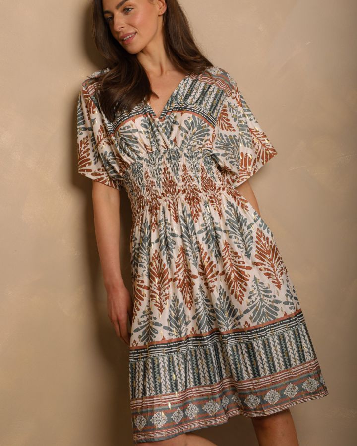 Seraphina Palm Print Midi Dress – Sage Multi