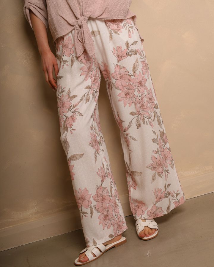 Livia Floral Wide Leg Trousers – Blush Multi