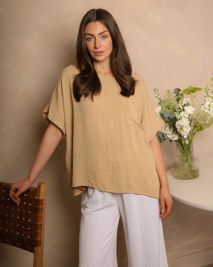Sahara Relaxed Pocket Top – Camel