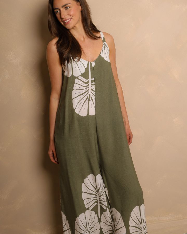 Marina Palm Print Maxi Dress – Khaki