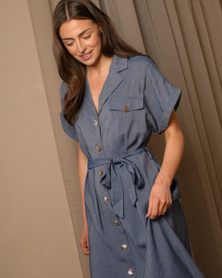 Demi Button Through Maxi Dress – Denim Blue