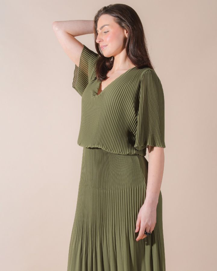 Ziggy Plain Pleated Dress | Khaki