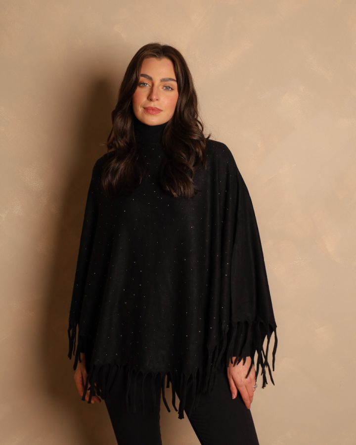 Noir Knit Poncho | Black