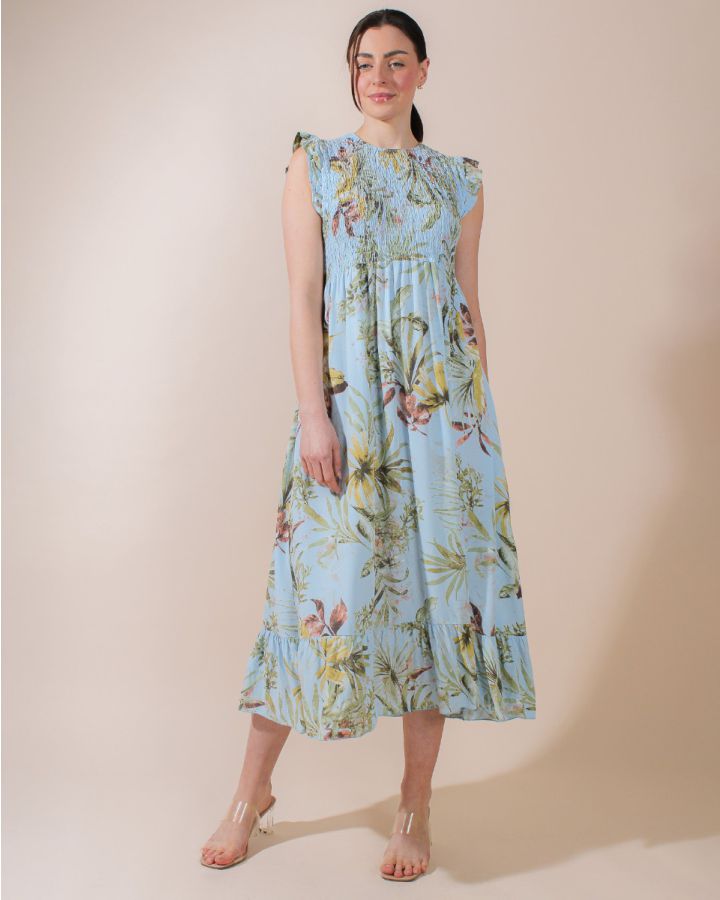 Enya Flower Print Midi Dress | Blue