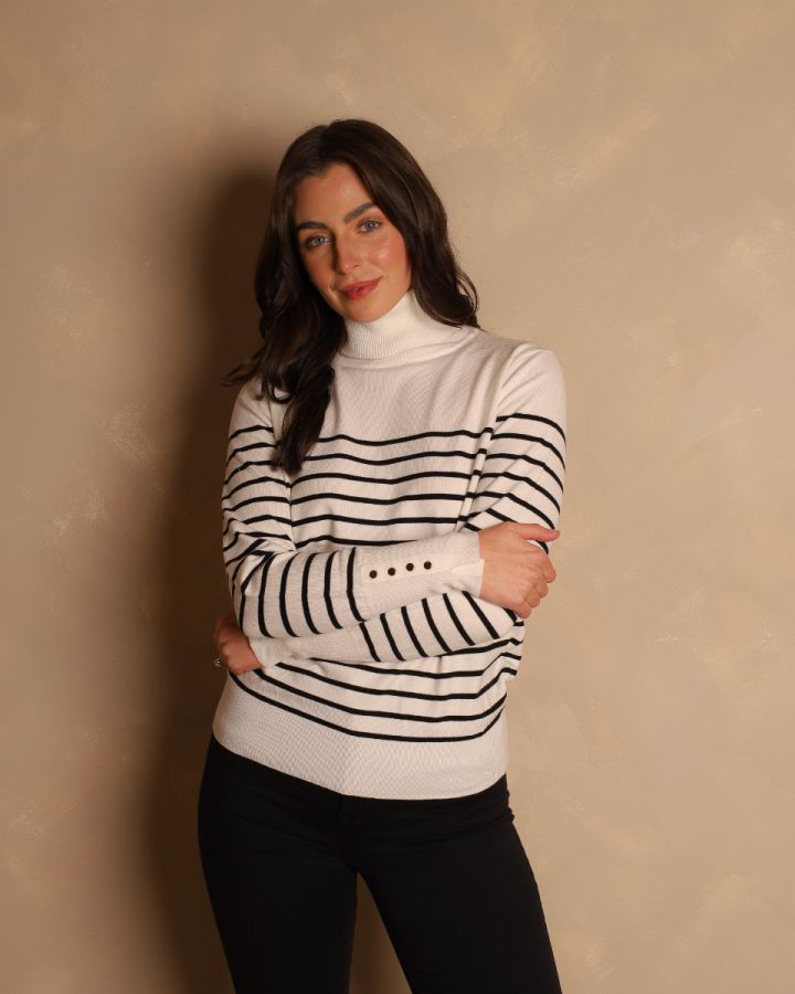 Margot Breton Stripe Polo Knit | White/Black