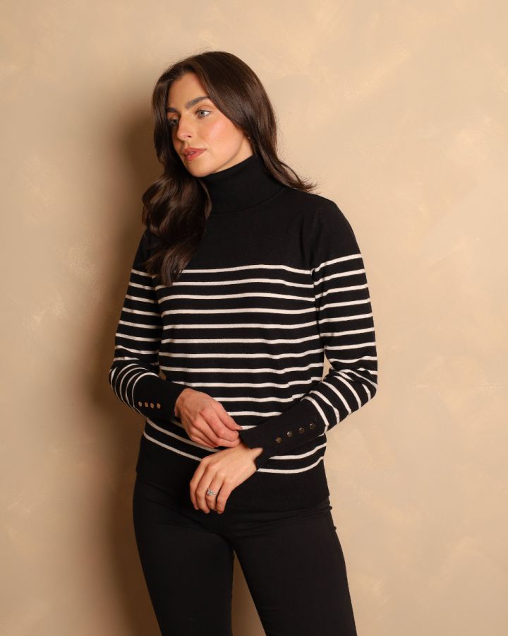 Margot Breton Stripe Polo Knit | Black/White