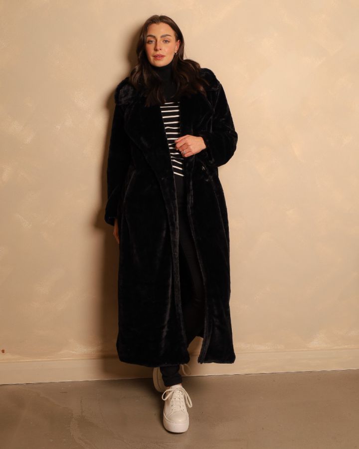 Jules Faux Fur Coat | Black