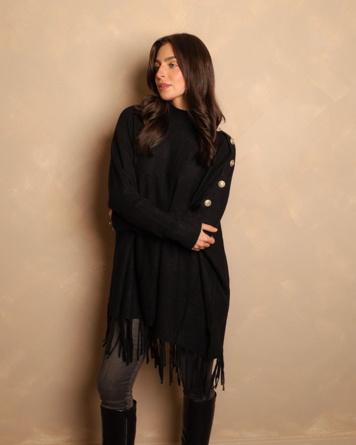 Sloane Button Poncho | Black