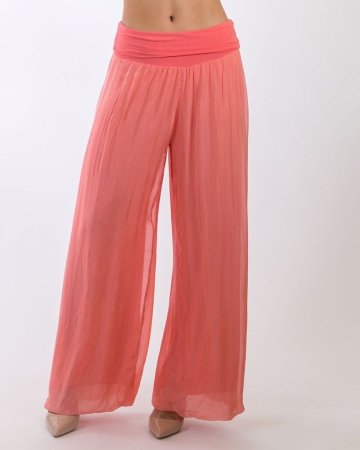 Silk Wide Leg Trouser | Coral