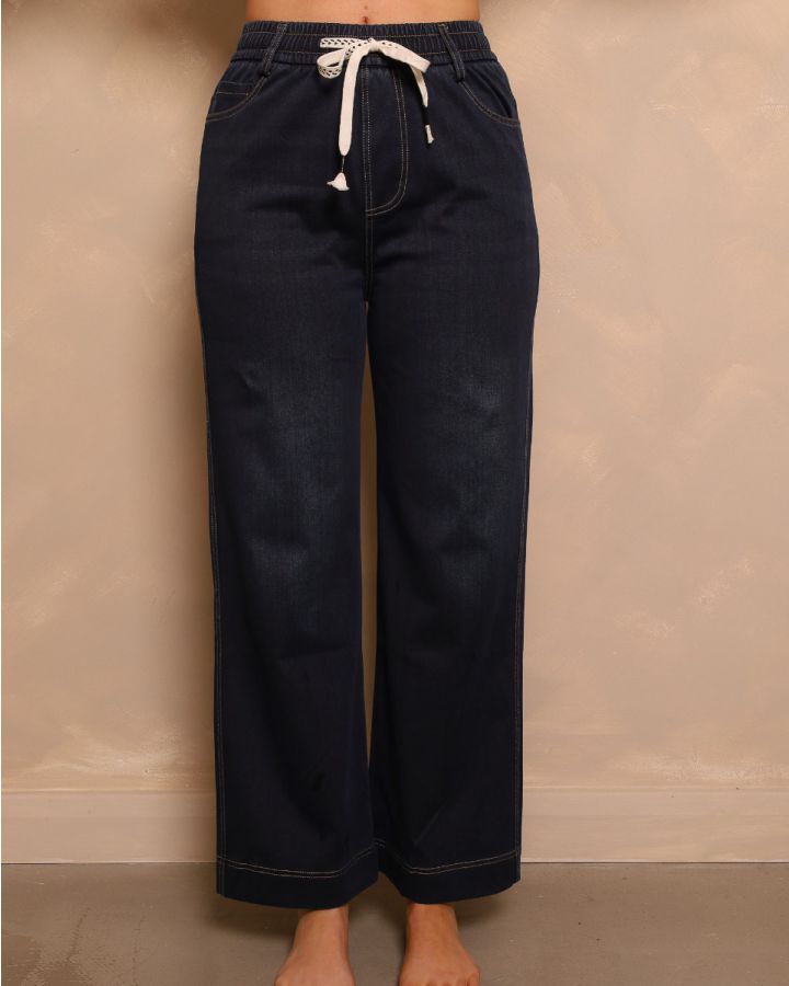 Luna Drawstring Denim Trouser | Dark Indigo