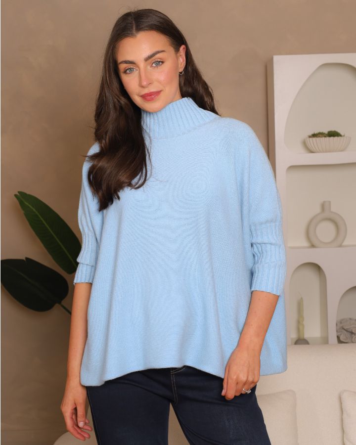Aria High-Neck Knit | Blue