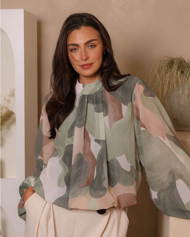 Camile Abstract Blouse | Sage Mix