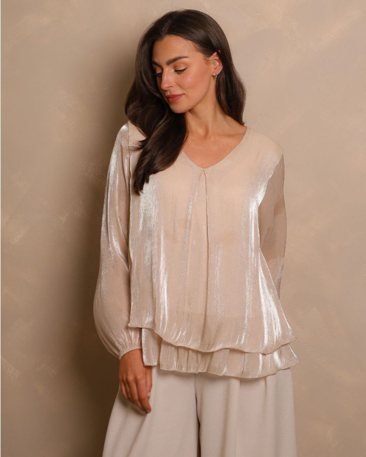 Serena Layered Shimmer Blouse | Champagne
