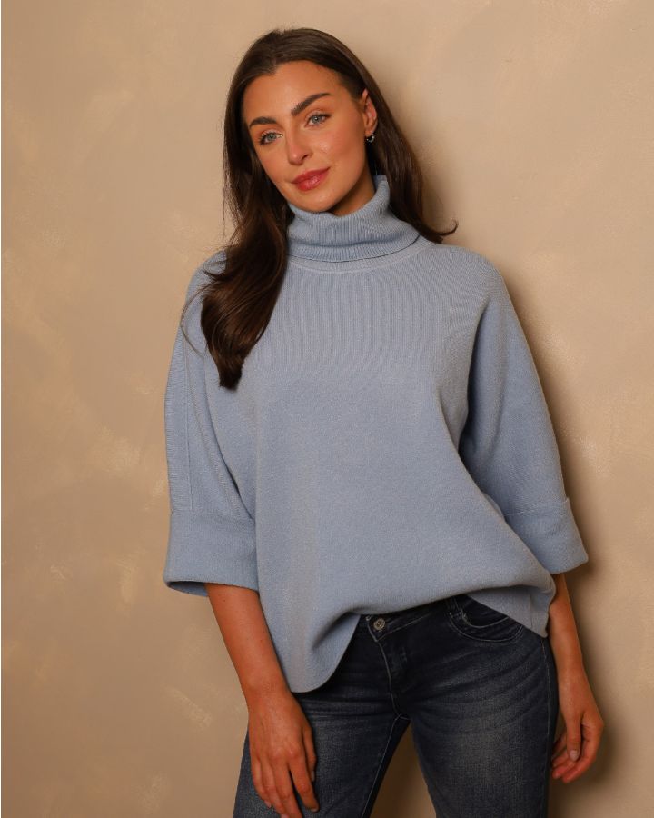 The Elodie Funnel Neck Knit| Blue