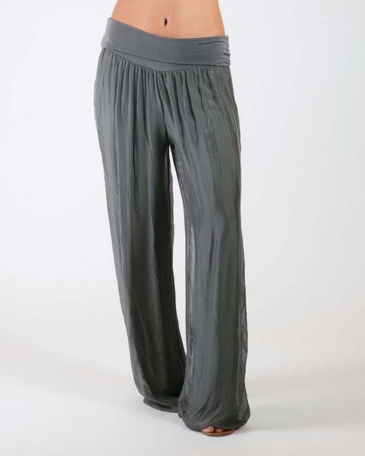 Silk Wide Leg Trouser | Slate Grey
