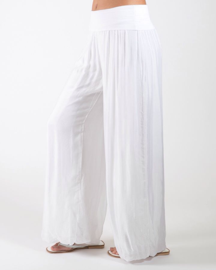 Silk Wide Leg Trouser | White