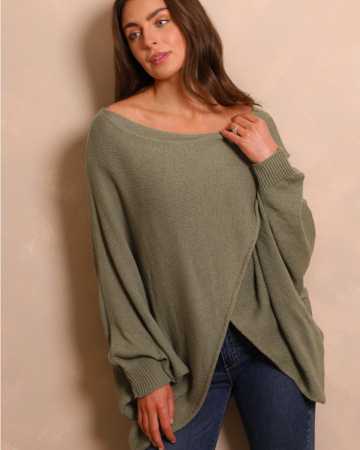 Mirela Cross-Front Knit | Khaki