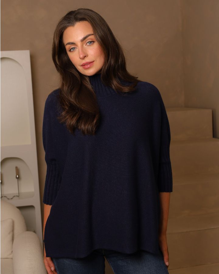 Aria High-Neck Knit | Navy