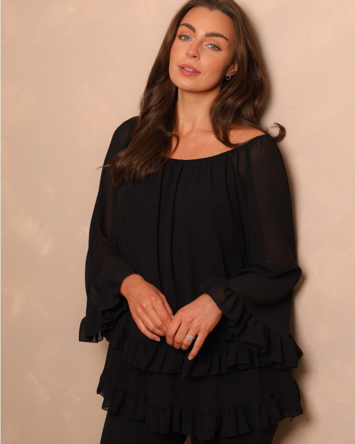 Rosalie Off-Shoulder Ruffle Blouse | Black