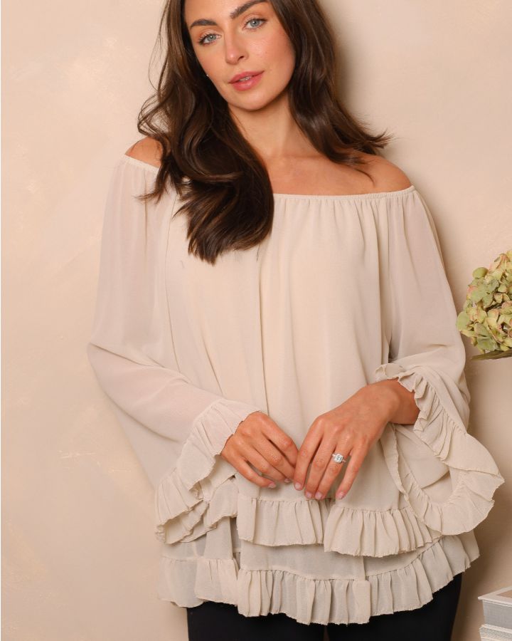 Rosalie Off-Shoulder Ruffle Blouse | Cream