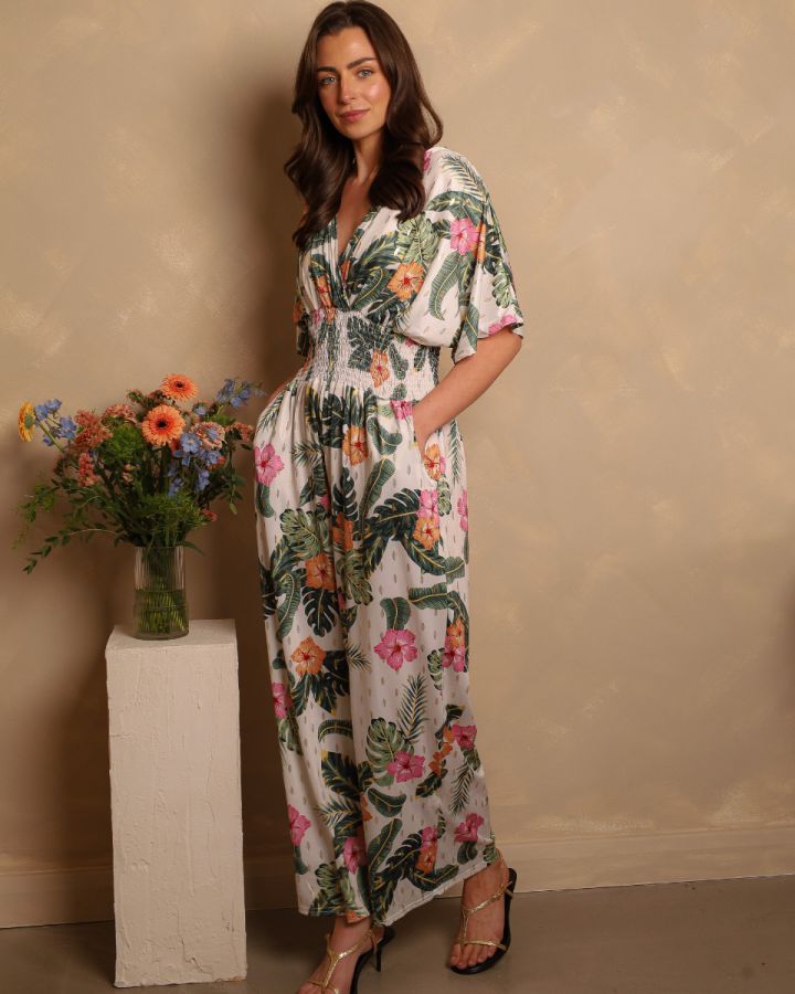 Talia Tropical Jumpsuit | Ivory Multi