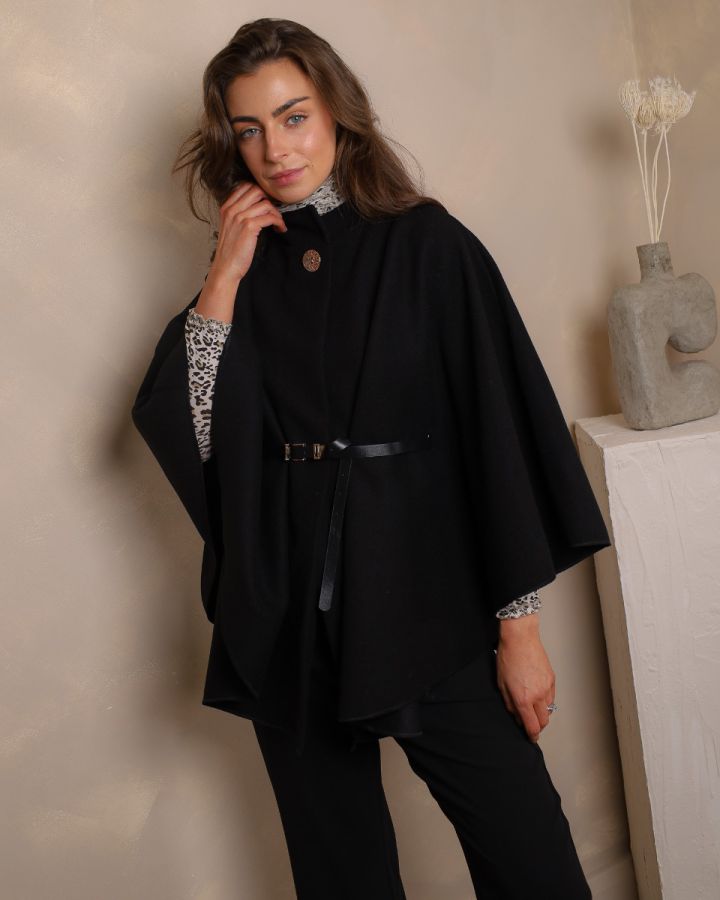Beatrice Belted Cape – Black