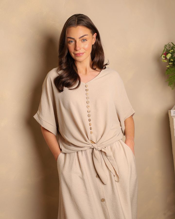 Rosalia Button Tie Top | Beige