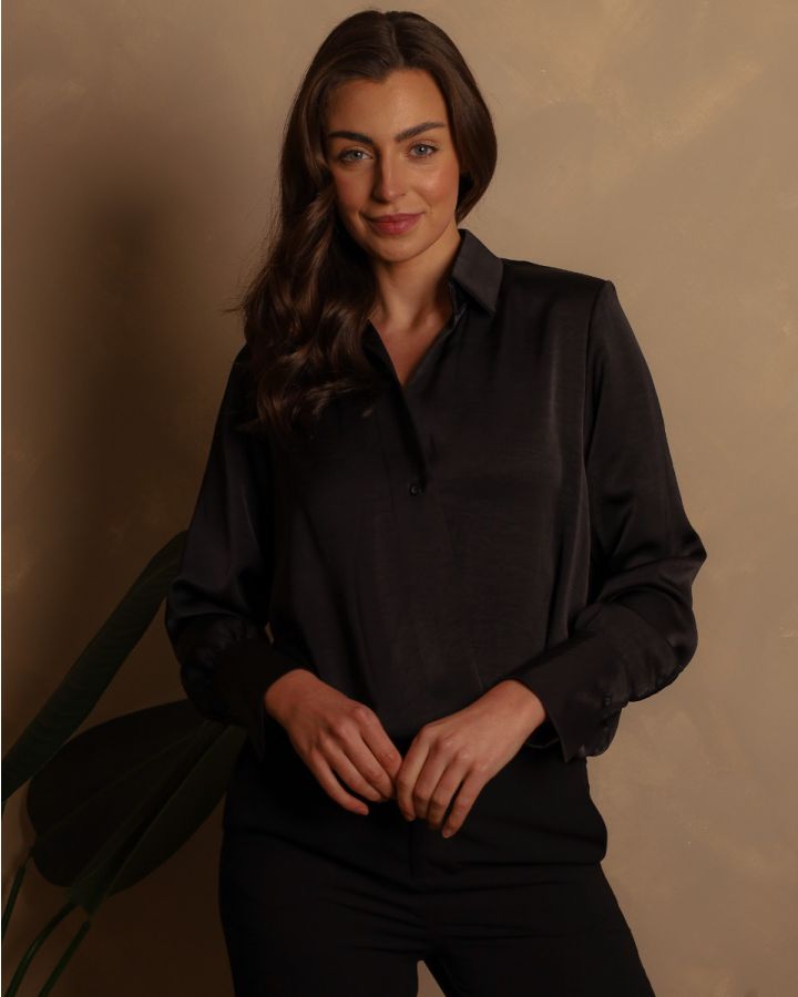 Monroe Satin Blouse | Black