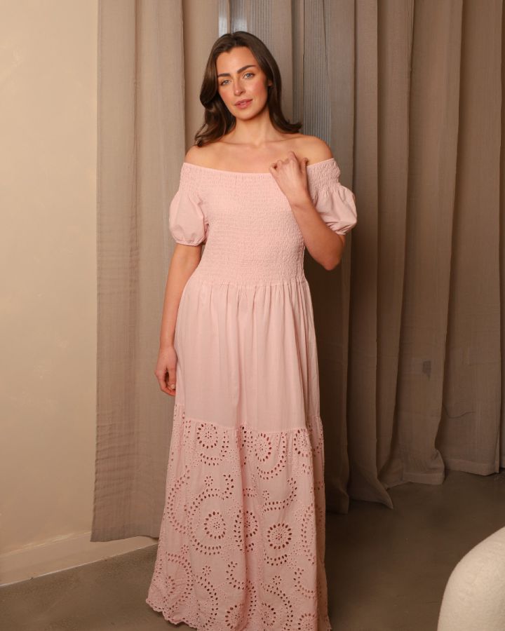 Marielle Broderie Maxi Dress | Blush Pink