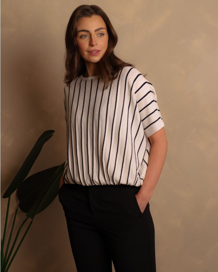 Lorenza Stripe Knit Top | White & Black