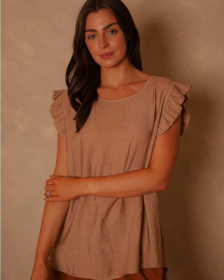 Teri Button Back Top | Camel