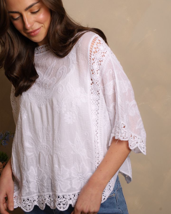 Fiorella Lace Detail Blouse | White