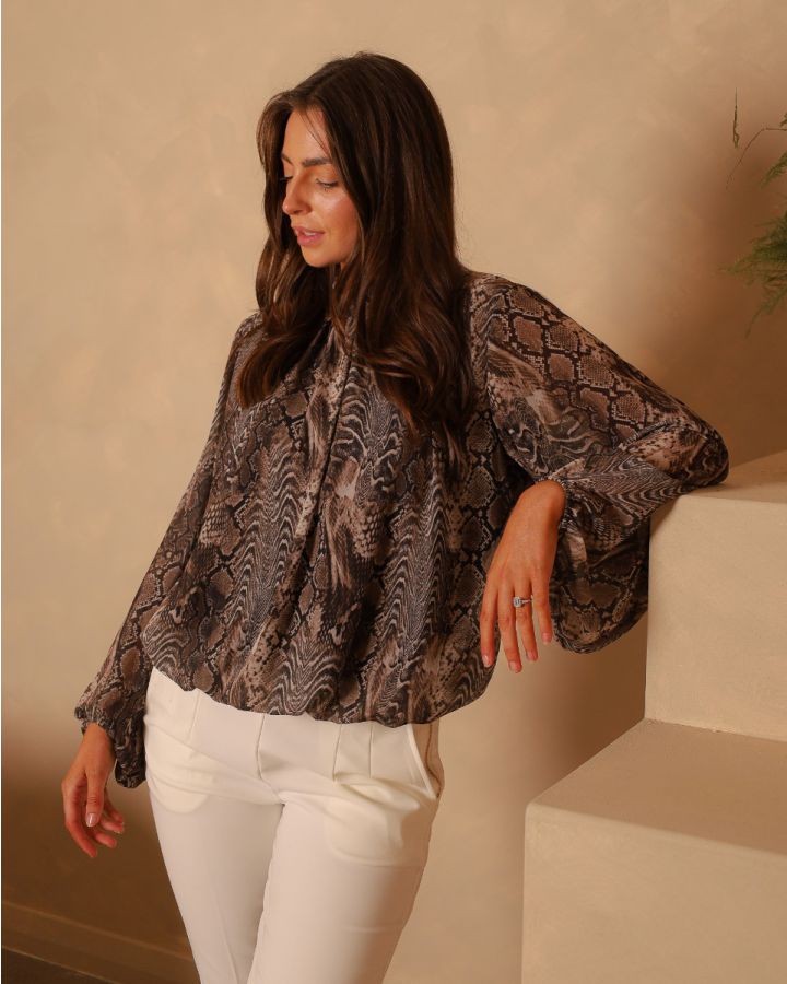Camile Snake Print Blouse | Taupe