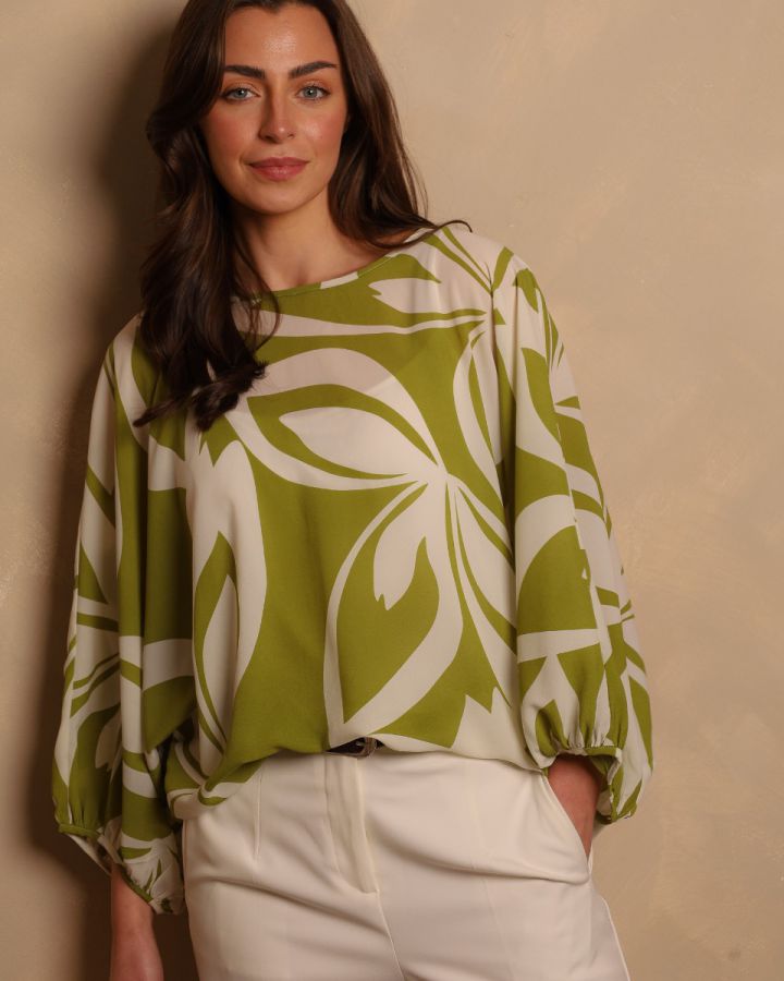 Lorenza Abstract Print Blouse | Olive