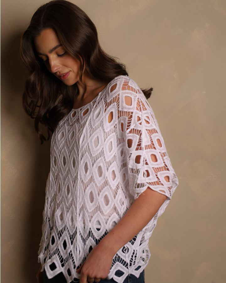 Valentina Lace Overlay Top | White