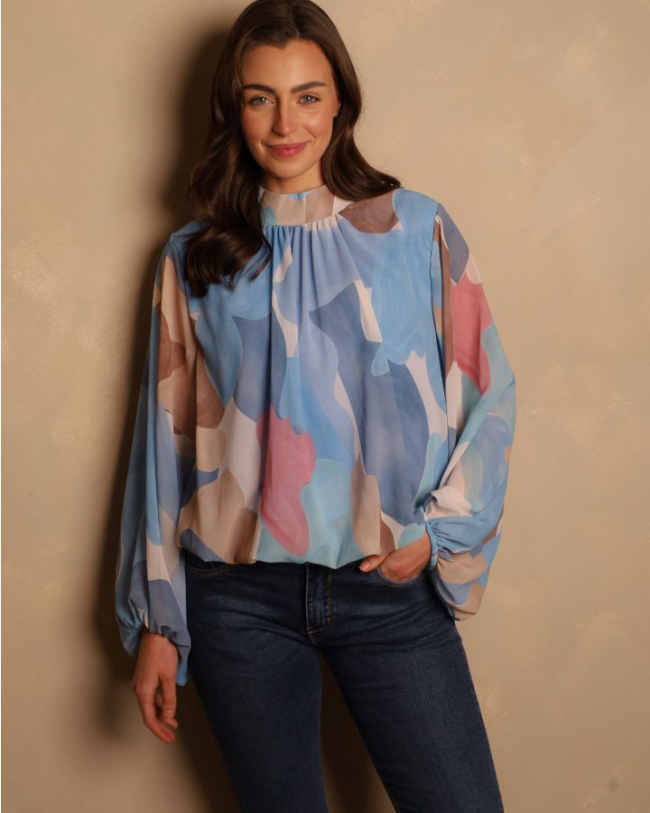 Camile Abstract Blouse | Sky Blend
