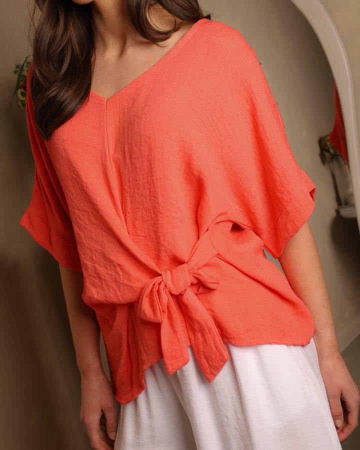 Bianca Wrap Tie Top | Coral
