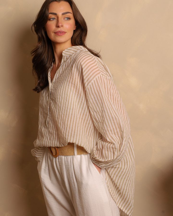 Chiara Stripe Cotton Blouse | Sand