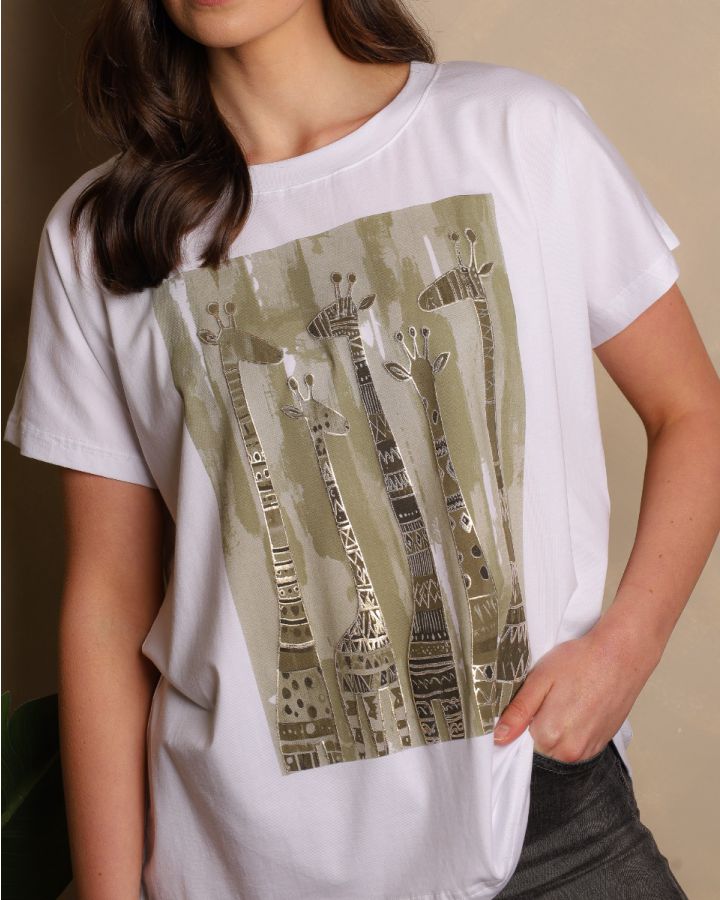 Safari Giraffe Tee | White/Olive