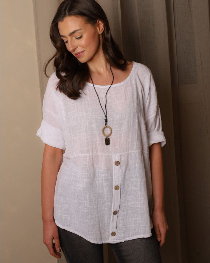 Sienna Button Top | White